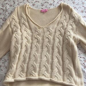 Edikted Ivory V-Neck Cable Knit Sweater